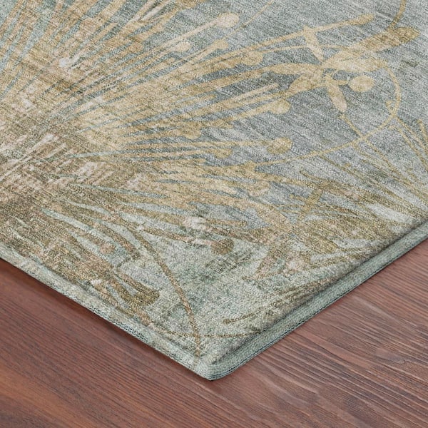 Mayfield Premium Machine Washable Abstract AMF2225 Aloe 5 ft. x 7 ft. 6 in. Area Rug