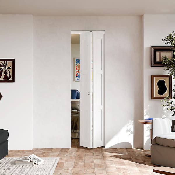 24 in. x 80 in. 3 Panel Solid Core White PVC Covering Wood MDF. Bi-fold Door with Locks, Handles and Hardware Kits