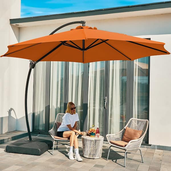 11 ft.Outdoor Cantilever Offset Umbrella Patio Umbrella with Sandbag and Cover in Pumpkin