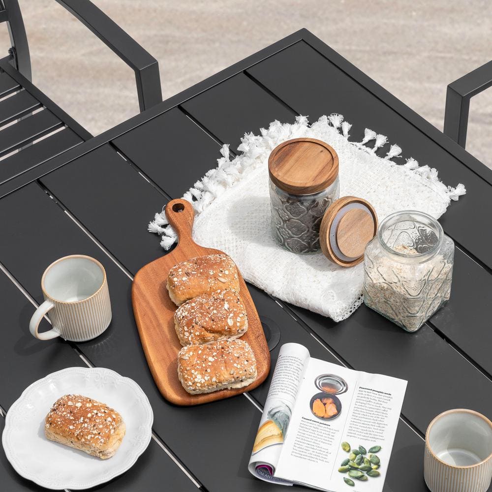Modern Black Iron 5-Piece Outdoor Dining Set with Square Table