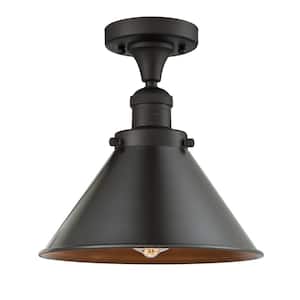 Briarcliff 10 in. 1-Light Oil Rubbed Bronze Semi-Flush Mount with Oil Rubbed Bronze Metal Shade