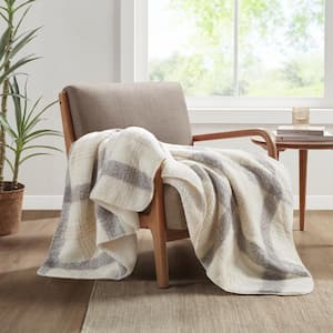 Bloomington Natural 50 in. W x 60 in. L Faux Mohair to Sherpa Throw Blanket