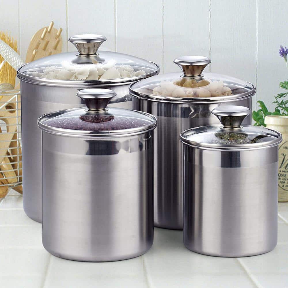 Stainless Steel 4-Piece Airtight Canister Set with Glass Lids