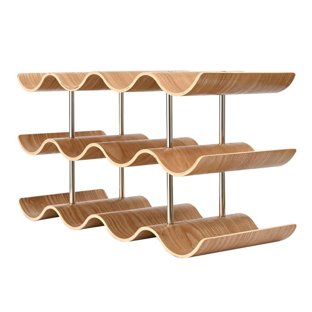 12-Bottle Wood 16.6 in. W Freestanding Wine Bottle Holder Stand, 3 Tier Wooden Wine Storage Rack for Home Kitchen Bar price history on PriceWatchPro