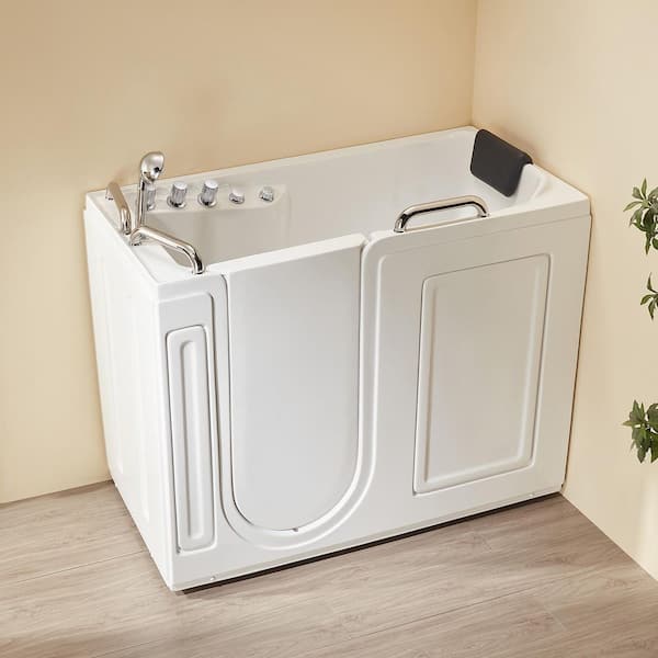 52.5 in. x 26.5 in. Left Drain Quick Fill Walk-In Whirlpool Jetted Bathtub in White/Chrome