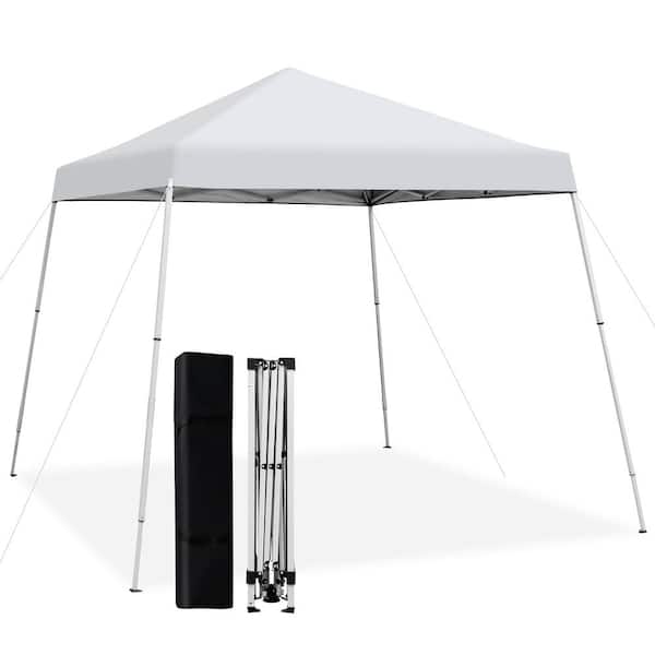 Costway 10 ft. x 10 ft. White Patio Outdoor Instant Pop-up Canopy Slanted Leg UPF50 Plus Sun Shelter