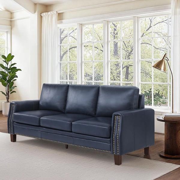 OrangeOne Sampson 84 in. Genuine Leather Square Arms 3-Seat Sofa