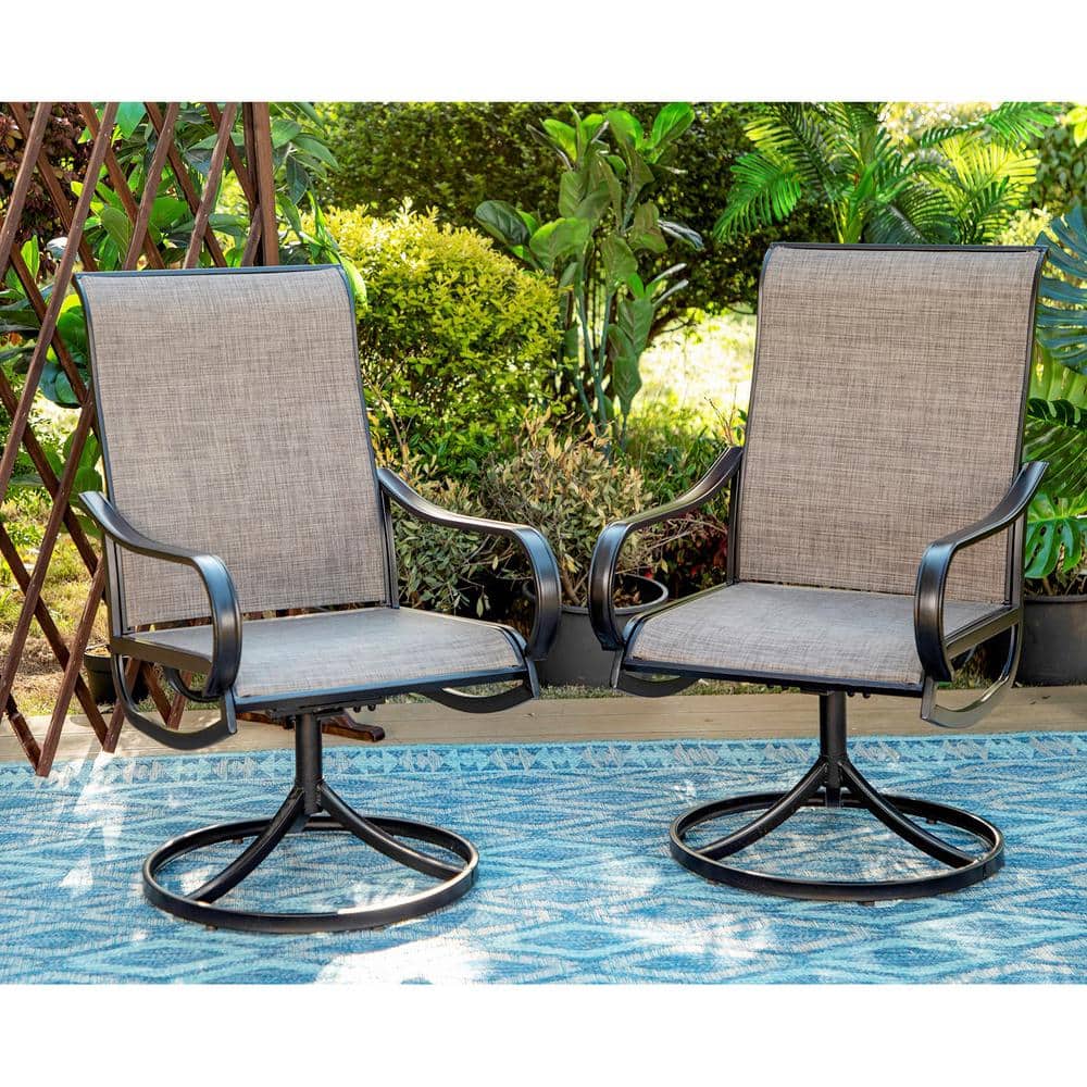 PHI VILLA Black Swivel Textilene Metal Patio Outdoor Dining