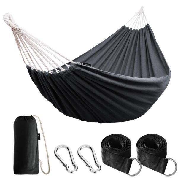 Portable Cotton Camping Hammock with Tree Straps & Travel Bag, 660LB Capacity for Patio/Backyard/Outdoor (Dark Gray)