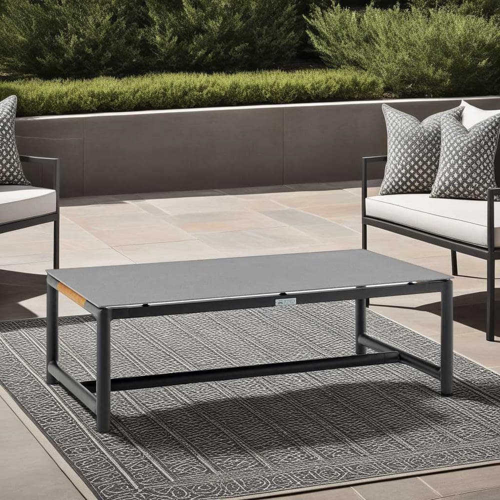 Crown Black Aluminum and Teak Wood Outdoor Coffee Table