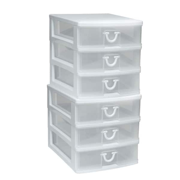 Organizer, plastic, white and clear, 4-3/4 x 4-5/8 x 3-13/16 inches with  (6) removable drawers. Sold individually. - Fire Mountain Gems and Beads