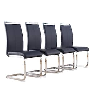 Black Modern Dining Chairs PU Faux Leather High Back Upholstered Side Chair with C-shaped Tube Chrome Metal Legs
