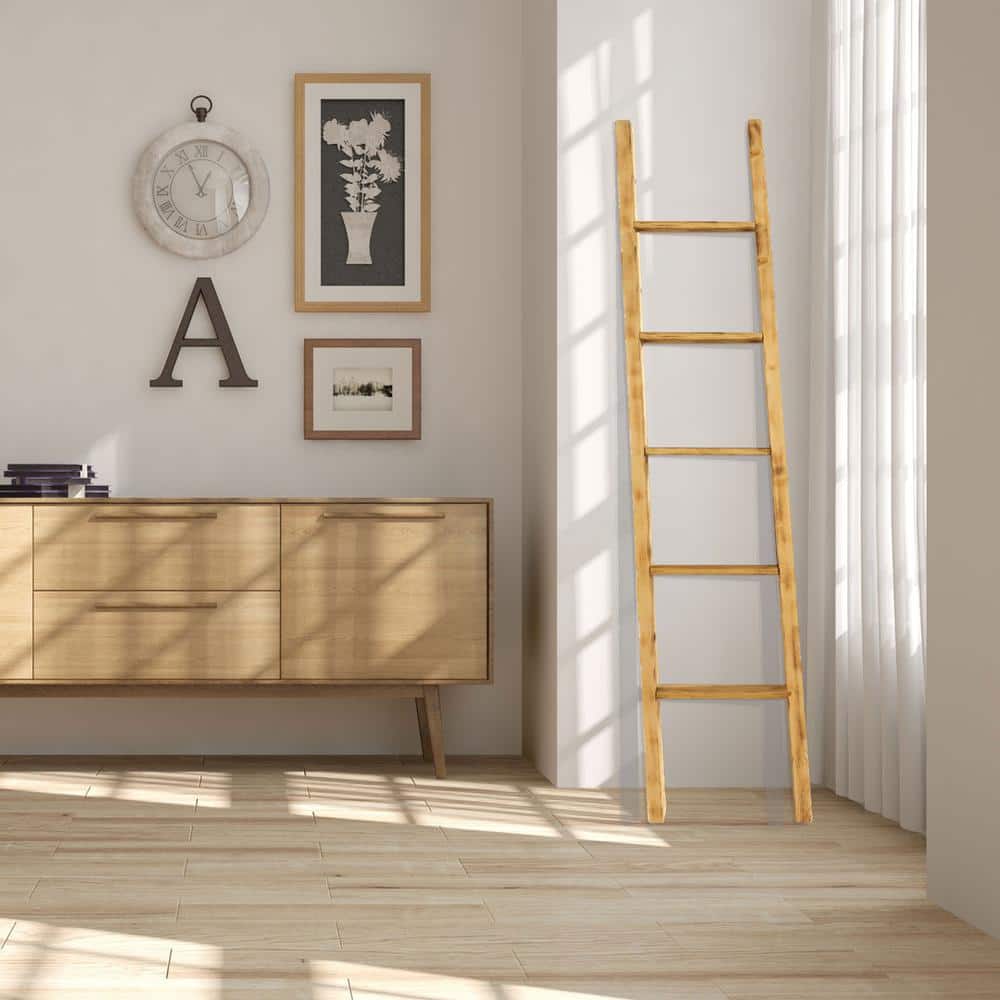 Salvage Red Rustic Wooden Decorative Ladder, 48" Height