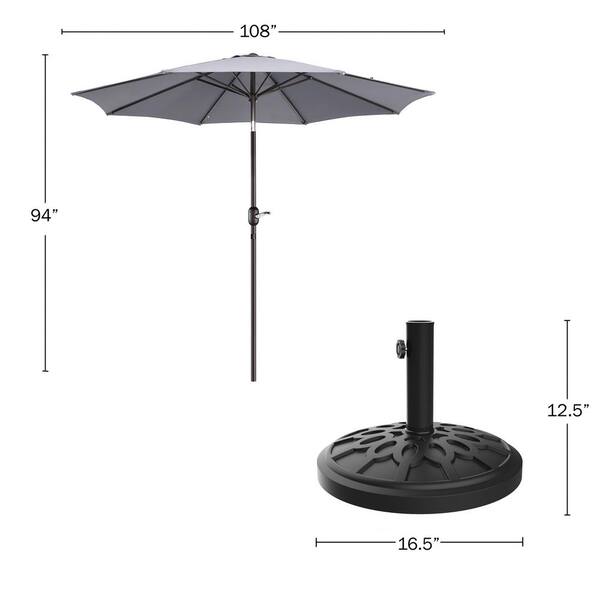 Villacera 9-Foot Outdoor Patio Umbrella with Base, Gray 83 