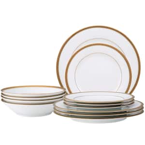 Charlotta Gold Porcelain 12-Piece Dinnerware Set, Service for 4