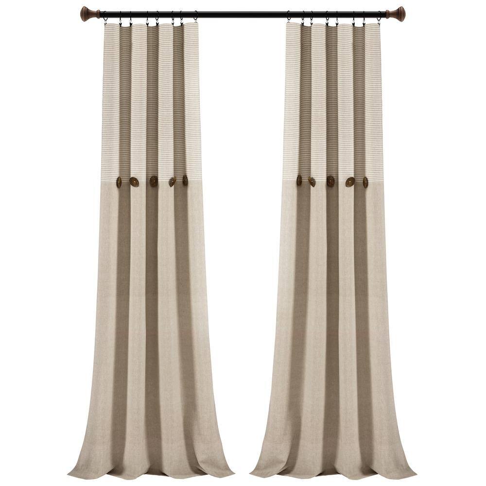 Linen Striped Rod Pocket Room Darkening Curtain - 40 in. W x 95 in. L (Set 