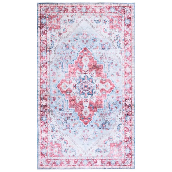 SAFAVIEH Martha Stewart Washable Red/Blue 3 ft. x 5 ft. Machine Washable Medallion Floral Area Rug