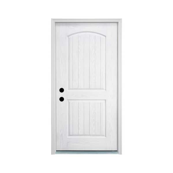 36 in. x 80 in. 1 Panel Right-Hand Inswing Primed White Fiberglass Prehung Front Door with Threshold, Hinge