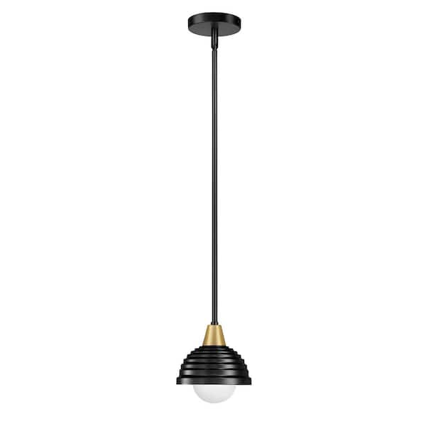60-Watt 1 Light Black and Gold Pendant Light with Metal Shade Hanging Light Fixture For Kitchen Island No Bulbs Included