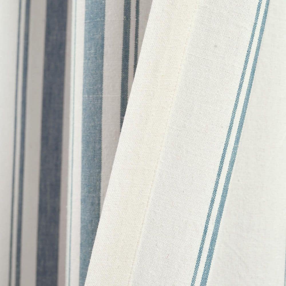 Blue and White Cotton Blend Striped Rod Pocket Window Panels