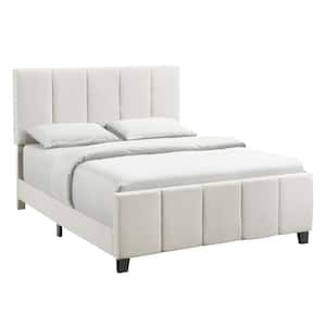 Modern Ivory Channel King Upholstered Panel Bed