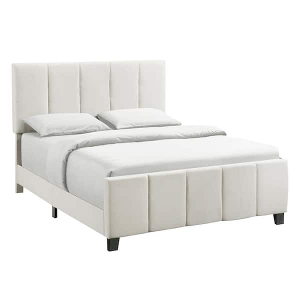 HMidea Modern Ivory Channel King Upholstered Panel Bed
