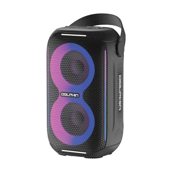20-Watt Waterproof Portable Bluetooth Party Speaker with Sound-Activated Lights in Black