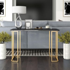 Pasadina 47.25 in. Gold Coating and Black Rectangle Faux Marble Console Table