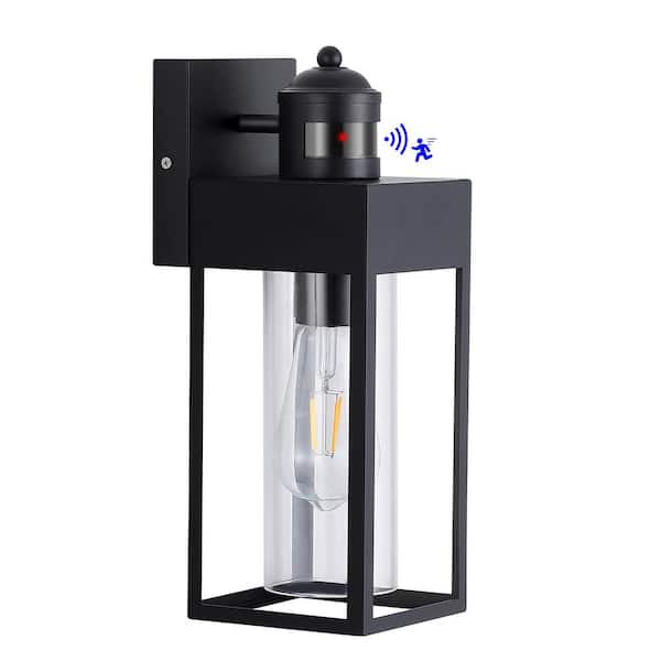 HKMGT 13.2 in. Caramel Motion Sensing Modern Porch Lights Outdoor Hardwired Wall Lantern Sconce with No Bulbs Included(1-Pack)