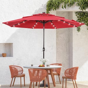 10 ft. Aluminum Pole LED Outdoor Market Tilt Patio Umbrella 3-Tier Vented Umbrella, Chili Red