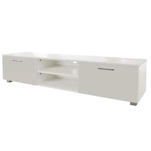 63 in. White Modern Wooden Media TV Stand Fits TVs Up to 70 in. with Storage Doors