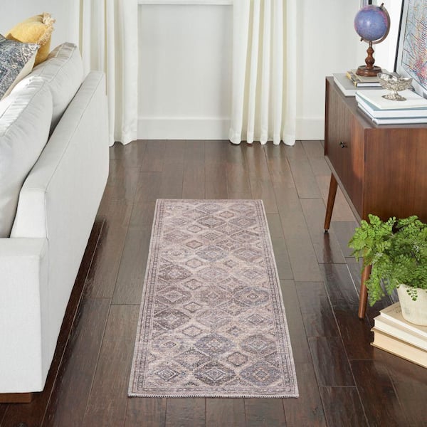 57 Grand Machine Washable Ivory/Latte 2 ft. x 6 ft. Bordered Transitional Kitchen Runner Area Rug