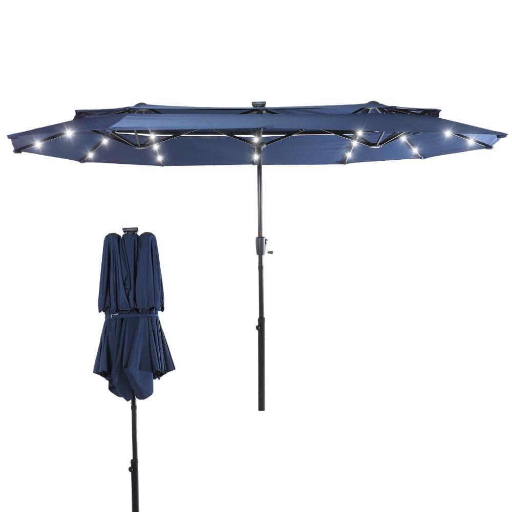 13 ft. - 15 ft. Large Solar LED Rectangular Patio Umbrella with Crank, Double-Layer Canopy for Poolside Backyard price history on PriceWatchPro