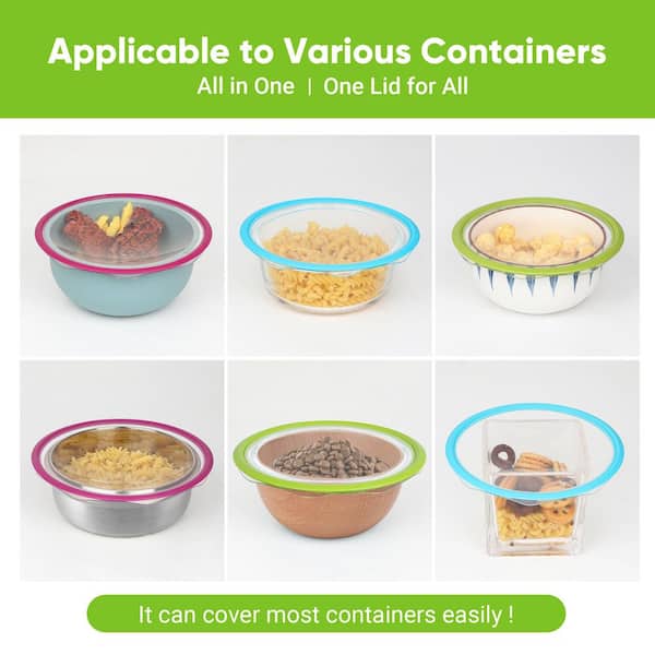 Multicolor Reusable Silicone Stretch Elastic Food Covers for Bowls, Round, and Rectangle Containers (4-Pack)