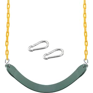 27 in. L Grn Heavy-Duty Plastic/Metal Swing Seat w/66 in. Chains & SnapHooks, Kids Adults Playground, Backyard &Playroom