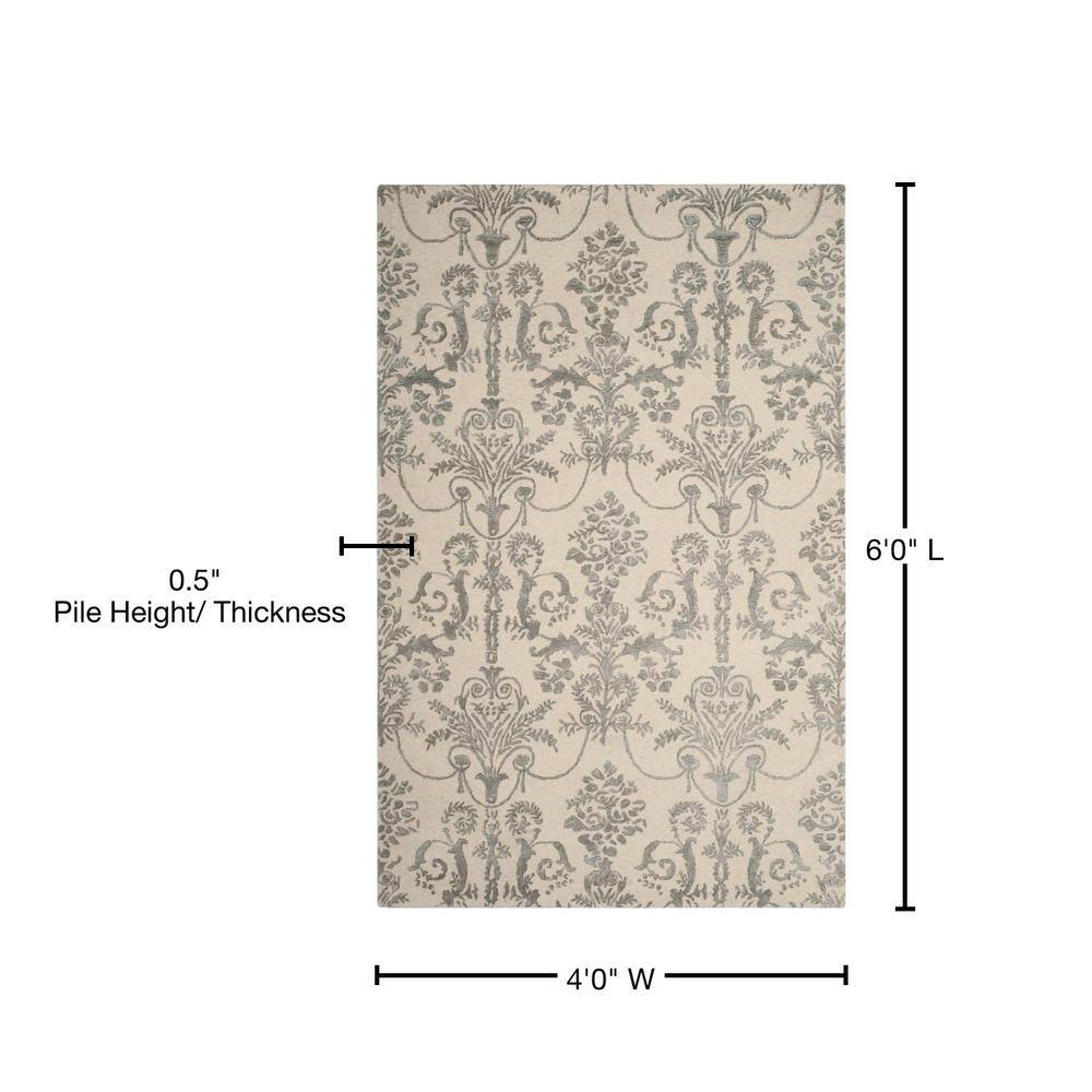 Gray and Ivory Hand-Tufted Wool and Viscose 4' x 6' Area Rug