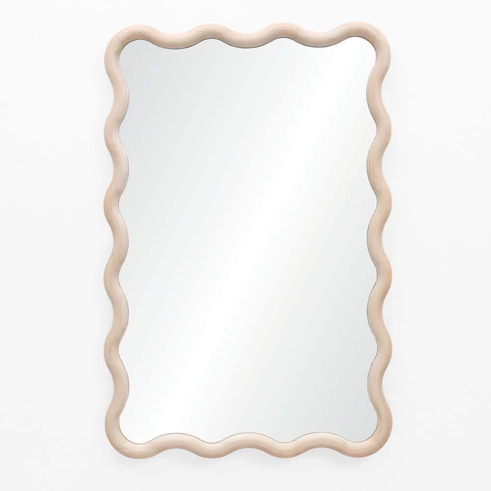 39.25-Inch Tall Rectangular Natural Pine Wood Wavy Frame Wall Mirror