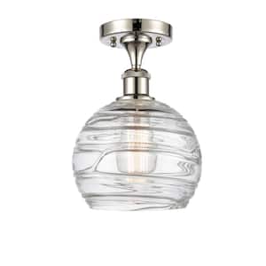 Athens Deco Swirl 8 in. 1-Light Polished Nickel Semi-Flush Mount with Clear Deco Swirl Glass Shade
