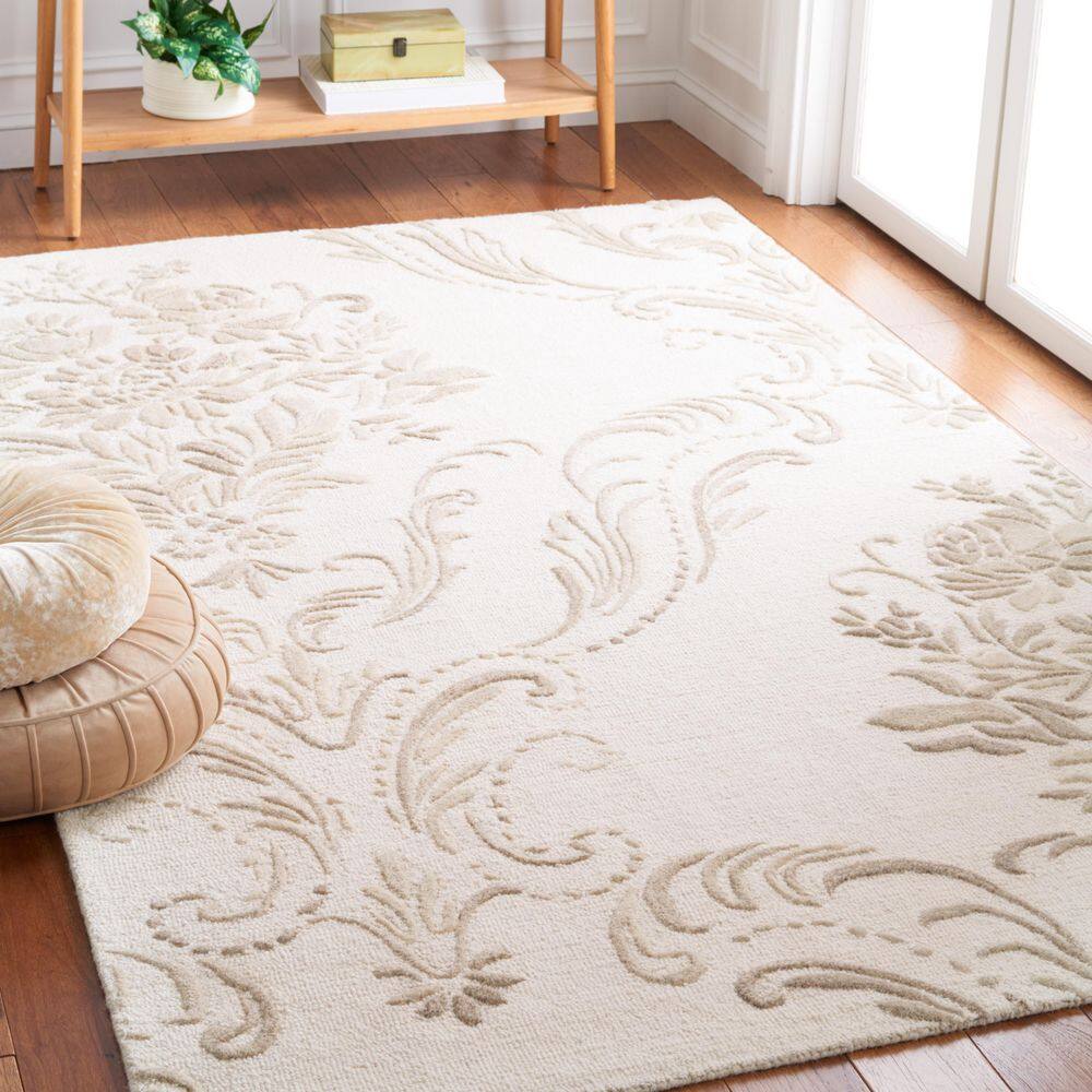 Ivory and Beige Floral Hand-Tufted Wool Area Rug 3' x 5'