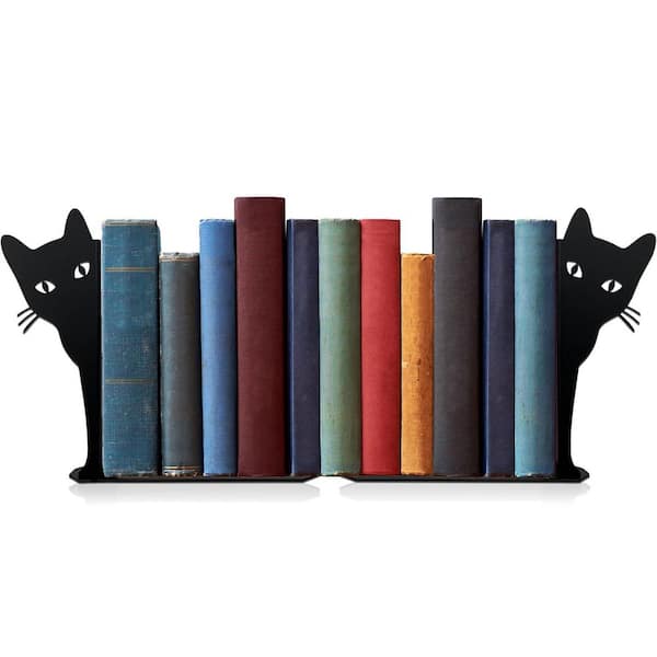 Unbranded 1.2"D x 6.3"W x 7.5"H Cat Lover Gifts for Women,Black Peeping Cat Metal Bookends:Cute Shelf Decor for Home/Office