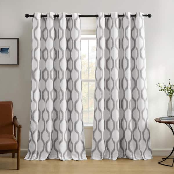 Elrene Light Gray Ikat Blackout Curtain - 52 in. W x 95 in. L