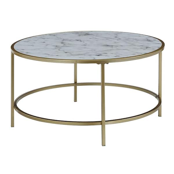 Convenience Concepts 33 in. White/Gold Medium Round Wood Coffee Table