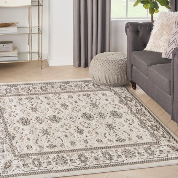Serenity Home Ivory Mocha 4 ft. x 6 ft. Medallion Traditional Area Rug