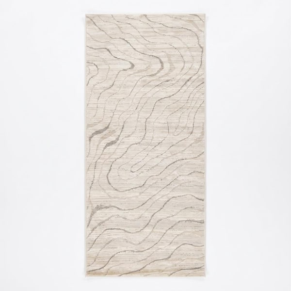 Velora Abstract Washable Indoor Runner Rug 2' x 8' Beige Modern Runner Rug, Stain-Resistant Carpet