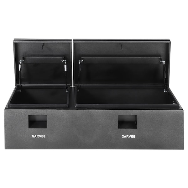 Truck Bed Tool Box 54 In, Double‑Door Waterproof Steel Storage, Black Base Silver Finish for Truck, RV, ATV, Trailer