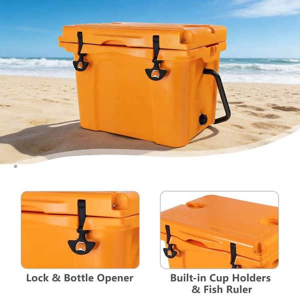 25 qt. Orange Portable Hard Cooler w/ Bottle Opener and Cup Holder