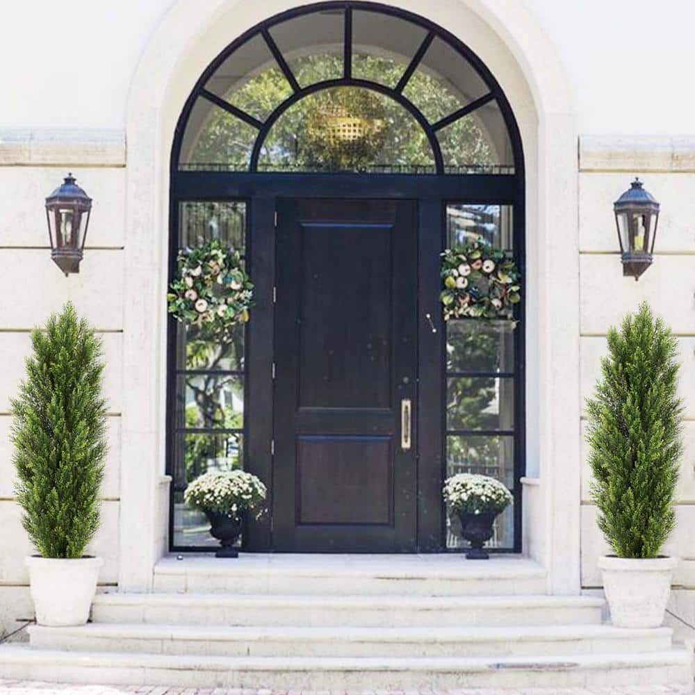 Artificial Cedar 5 ft. Tree (Set of 2) Cypress Plants Faux Boxwood Pine Gre