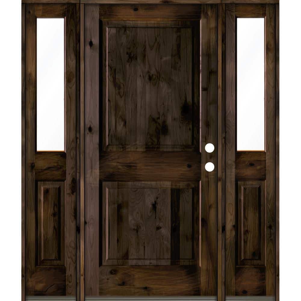 64 in. x 80 in. Rustic Knotty Alder Left-Hand/Inswing Clear Glass Black Stain Square Top Wood Prehung Front Door price history on PriceWatchPro
