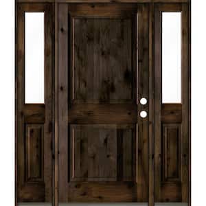 64 in. x 80 in. Rustic Knotty Alder Left-Hand/Inswing Clear Glass Black Stain Square Top Wood Prehung Front Door