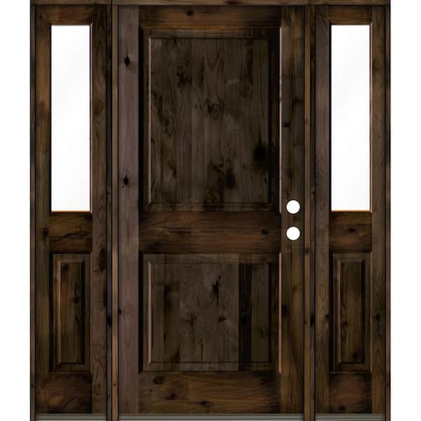 Krosswood Doors 70 in. x 80 in. Rustic Knotty Alder Left-Hand/Inswing Clear Glass Black Stain Square Top Wood Prehung Front Door